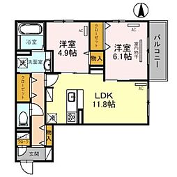 グリーンコート鷹合 3階2LDKの間取り