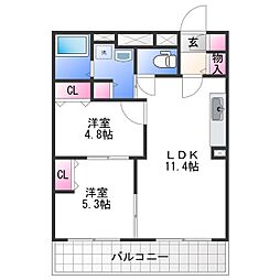 ユーミー水道路 2LDKの間取図画像