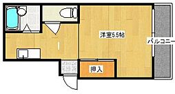 大産コーポ原田 1Kの間取図画像