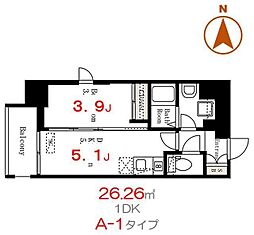 デュオフラッツ上野松が谷 1DKの間取図画像