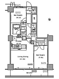 パークアクシス豊洲 17階2LDKの間取り