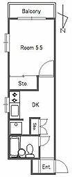 ガーデンヒルズ21 1DKの間取図画像