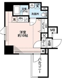 プレール・ドゥーク東新宿III 5階ワンルームの間取り