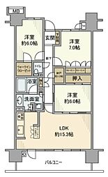 JR京葉線 南船橋駅 徒歩5分の賃貸マンション 20階3LDKの間取り