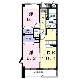 リヴェール栄谷 2LDKの間取図画像