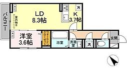 セレスティア白鳥 3階1LDKの間取り