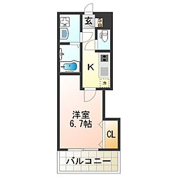 Luxe田辺 1Kの間取図画像