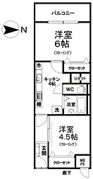 川口寿コーポ 2Kの間取図画像