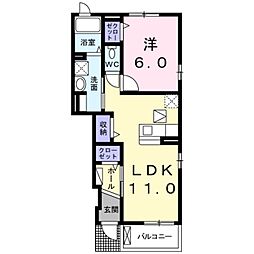 エレガント茱萸木 1階1LDKの間取り