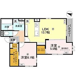 おおさか東線 城北公園通駅 徒歩14分の賃貸アパート 2階2LDKの間取り