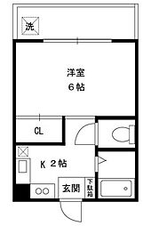 清水ハイツ 1Kの間取図画像