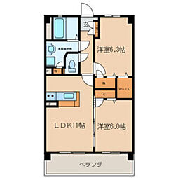 レジデンスソレイユ 2LDKの間取図画像