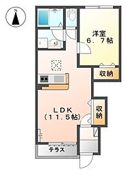 ラ・カーサ　HANA 1階1LDKの間取り