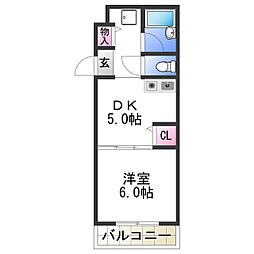 グローリオス堀上 1DKの間取図画像