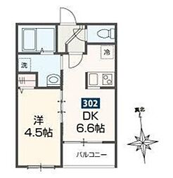 ＭＥＬＤＩＡ鷹の台 3階1DKの間取り