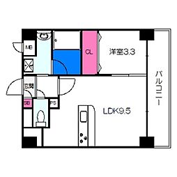 ペリドット長居公園 3階1LDKの間取り