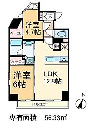 コンフォリア滝野川 5階2LDKの間取り