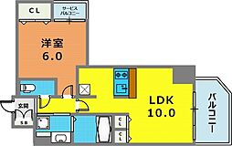 プレサンス三宮フラワーロード 3階1LDKの間取り