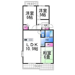 JR阪和線 鳳駅 徒歩15分の賃貸マンション 3階3LDKの間取り