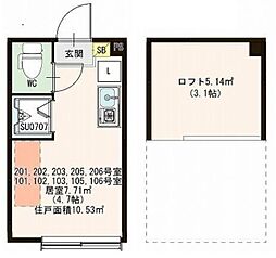 ハーモニーテラス西ヶ原III 1階ワンルームの間取り