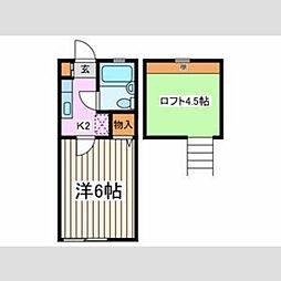 ユニティ経堂 2階1Kの間取り