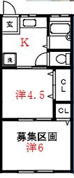 リジェーネB棟 2Kの間取図画像