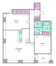 レジディアタワー麻布十番 2LDKの間取図画像