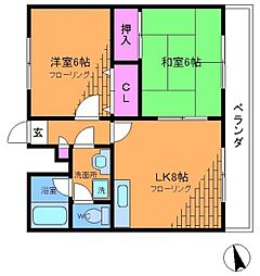 ライト・フィールド調布 2DKの間取図画像