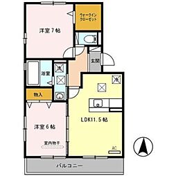 エルピーダ太田 2LDKの間取図画像