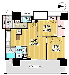 ザ・パークハウス中野タワー 9階2LDKの間取り
