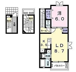 ランドロードU E棟 3階1LDKの間取り