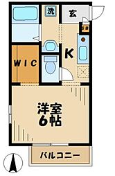 コーポさるいだ 2階1Kの間取り