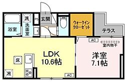 セレスティア大谷田II 1階1LDKの間取り