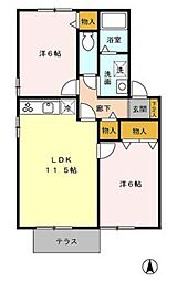 マロンハイツ原島E 2LDKの間取図画像