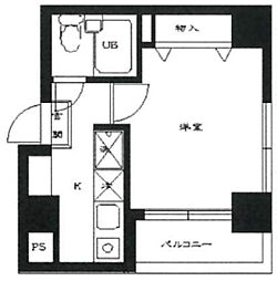 スカイコート新宿曙橋第2 4階1Kの間取り