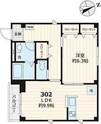 ビューノ東池袋 3階1LDKの間取り