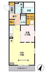 アプリコットガーデンA棟 1階1LDKの間取り