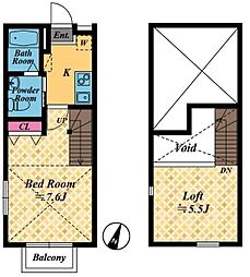 メゾン・ド・カルレ高幡不動 2階1Kの間取り