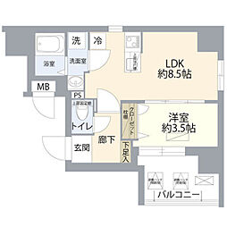 ディアレイシャス湊川公園 1LDKの間取図画像