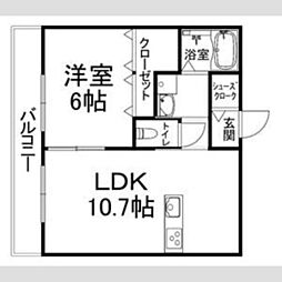 カーサ・フェリーチェ長岡京 2階1LDKの間取り