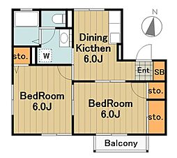 ハイムソプラノ 2階2DKの間取り