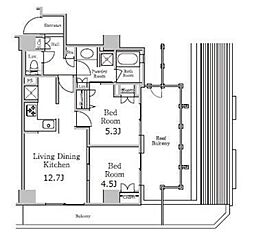 レジディア千駄木 5階2LDKの間取り