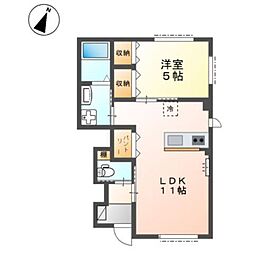 パレス北野 1階1LDKの間取り