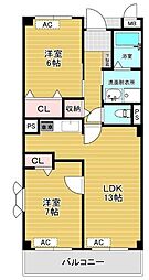 チャームテラス222E 3階2LDKの間取り