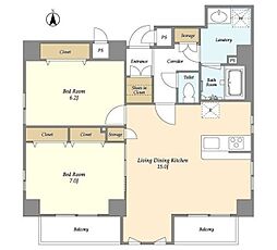 ミノアカ新御徒町 5階2LDKの間取り
