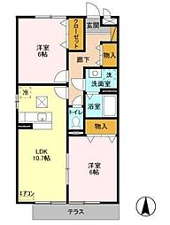 コリーヌ・アン 1階2LDKの間取り