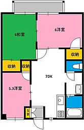 ニューシティヨシカワ 2階3DKの間取り