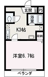 レクエルド 1Kの間取図画像