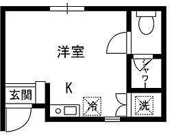 パルアーヌ 1階ワンルームの間取り