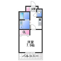 オレンジクレストA 1Kの間取図画像